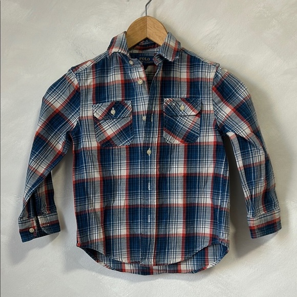 Polo Ralph Lauren boy's plaid button down shirt size 5 red white blue - Picture 1 of 5